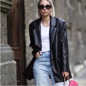 Rebecca Minkoff Black Faux Leather Blazer Jacket Women's size Medium NWT